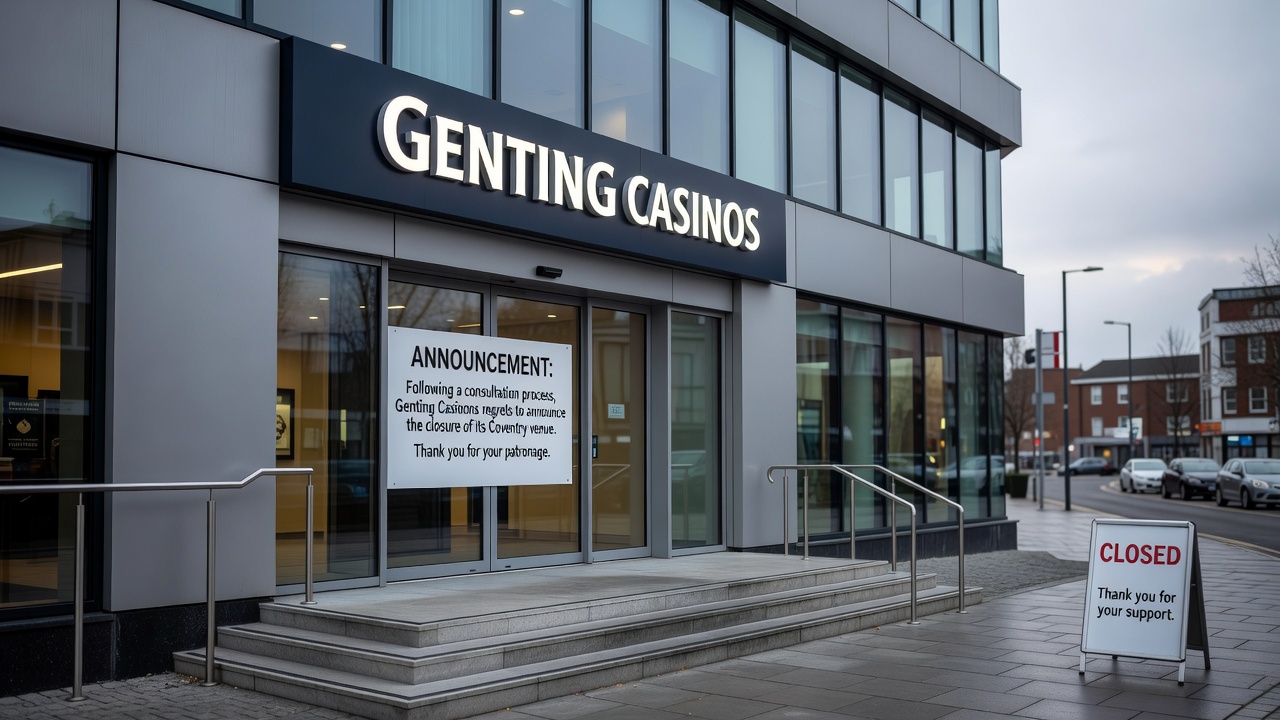 Illustration of UK land-based casino operations with gaming tables and regulatory documents